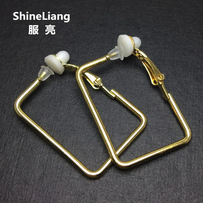 

Clip on the ear without piercing Earring for women Wholesale Fashion Jewellery square gold silver simple Small Lovely Earrings