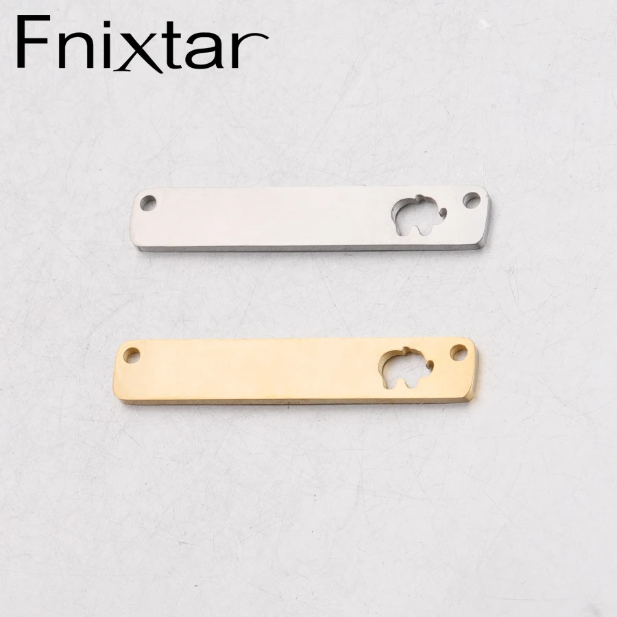 

Fnixtar Blank Stamping Rectangle Bar Stainless Steel Mirror Polishe Hollow Small Elephant DIY Charm Connector 6*35mm 20piece/lot