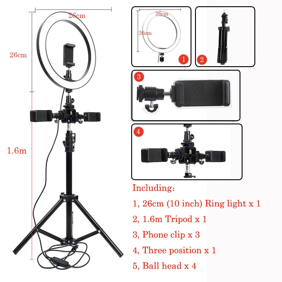 Photo Studio lighting Selfie LED Ring Light 5500K Camera Phone Video Makeup Photography Dimmable Ring Lamp With 110/160cm Tripod - Цвет: Серебристый