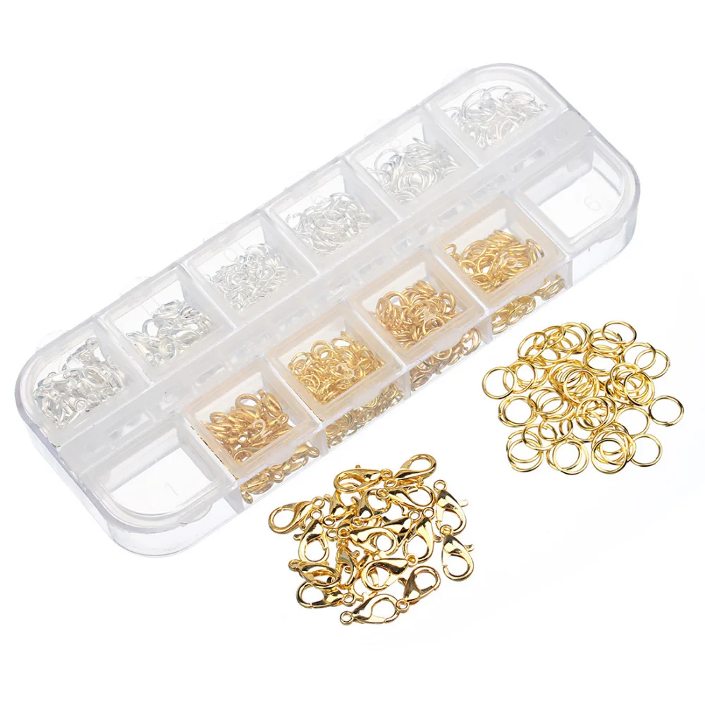 

1 Box Jewelry Findings Accessories Kit Box Set Gold/Silver Color Lobster Clasps Jump Rings for DIY Jewelry Making Tools
