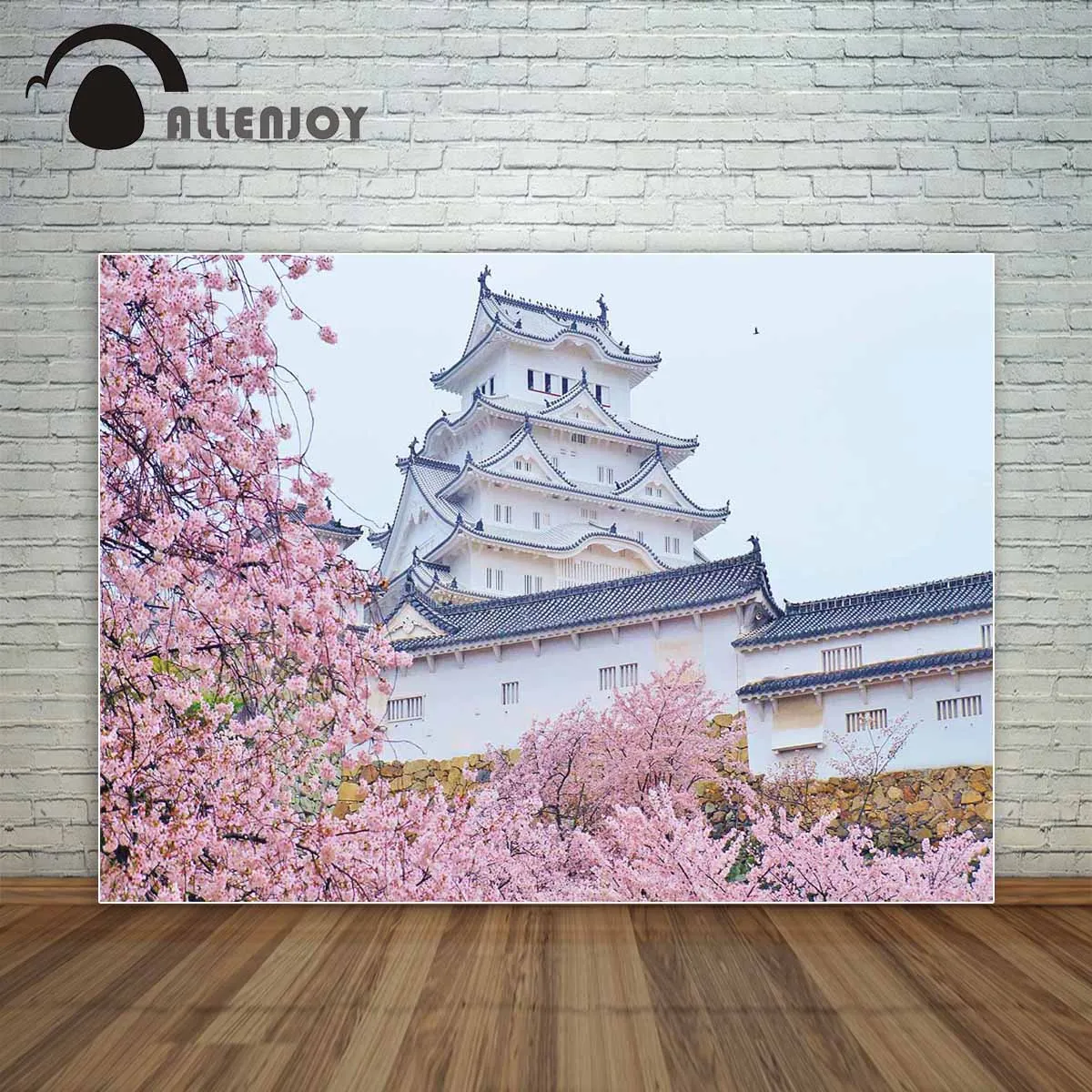 Allenjoy background photo studio Cherry blossom flowers building pink nature scenery backdrop new original design fantasy props |