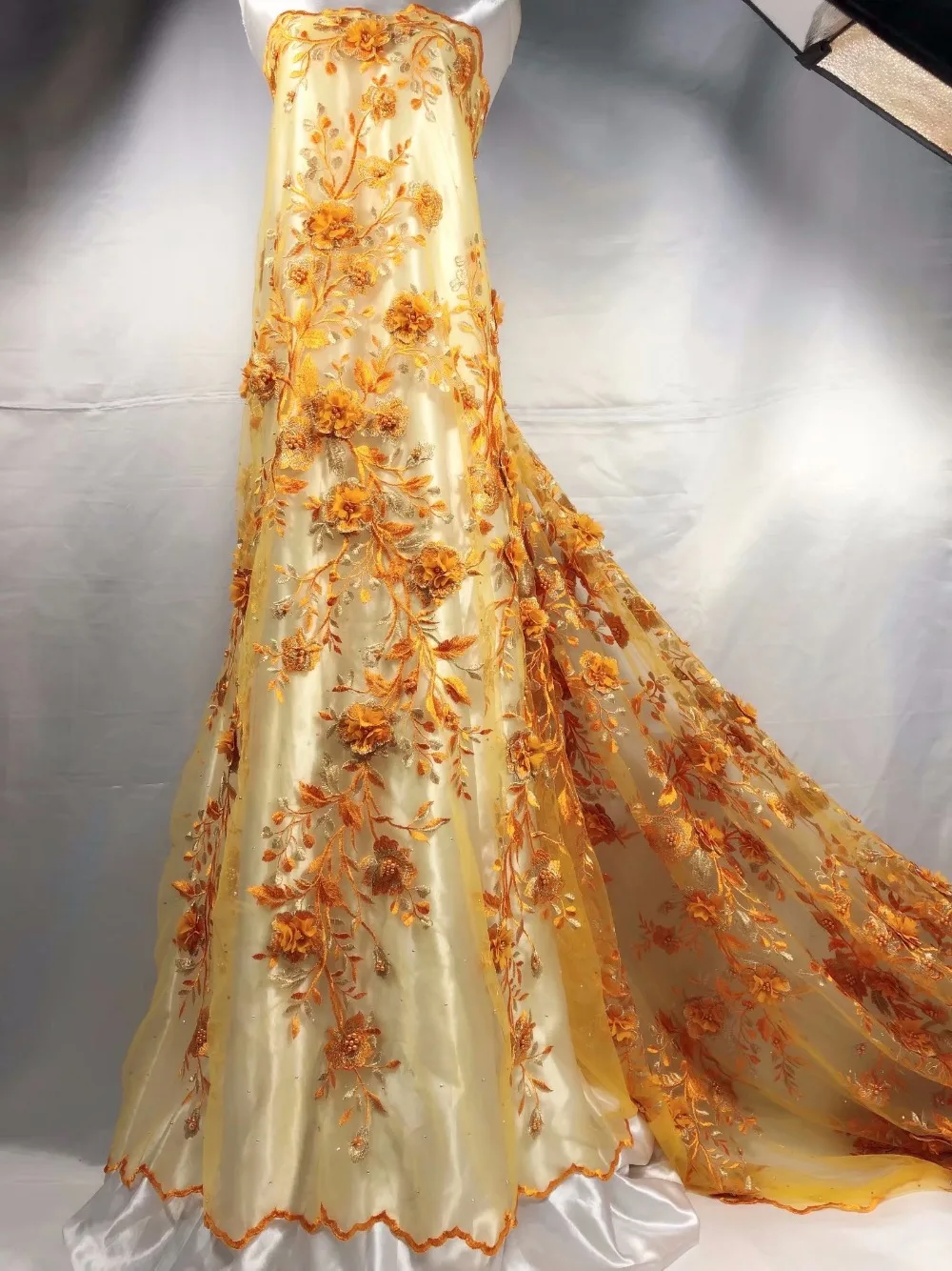 Золото бисера аппликация кружевной ткани Высокое качество последние Африканские кружева благородный ручной 3D кружевной ткани для нигерийские вечерние свадебные