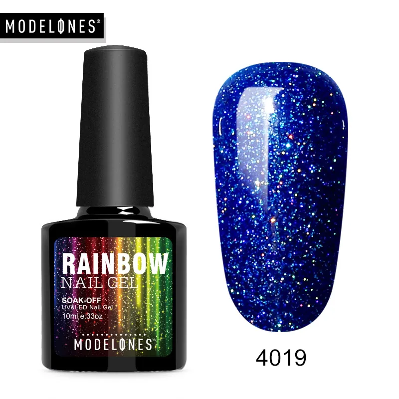 Modelones Neon Glitter Led Nail Gel Polish Soak Off Blue Color Glitter UV Nail Varnish Lacquer Long Lasting Sequins Hybrid Gel - Цвет: 4019