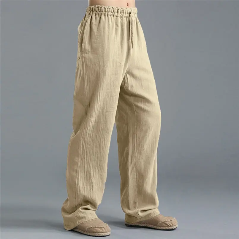 New Men Summer Fashion Trousers Linen Style Loose Casual Breathable Outdoor Solid Pants Sportswear Casual Straight Pants #4R06 (9)