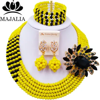 

Majalia Fashion African Jewelry Set Opaque yellow Black Crystal Bead Bride Jewelry Nigerian Wedding African Jewelry Sets 5AS033