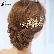 QUEENCO расческа для волос с золотыми листьями и жемчугом, свадебные аксессуары для волос, свадебные заколки для волос, подарок для девушек, вечерние ювелирные изделия