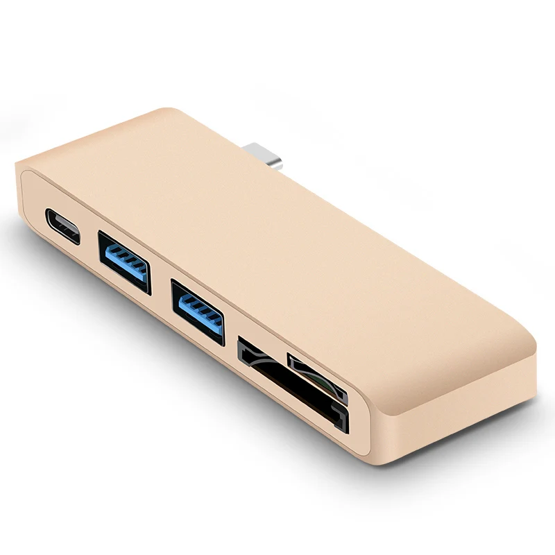 KEYSION Универсальный концентратор Тип-c конвертер 5-в-1 с Тип C Мощность доставки SD/TF Card Reader устройство чтения карт USB 3,0 концентратор для MacBook Pro Тип-C - Цвет: Золотой