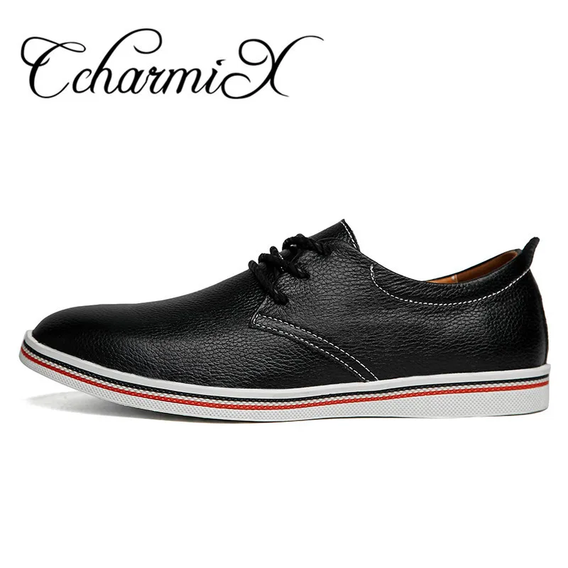 CcharmiX/Мужские модельные туфли из натуральной кожи наивысшего качества с острым носком; деловые мужские туфли на шнуровке; мужские туфли из натуральной кожи на плоской подошве; большие размеры - Цвет: Black