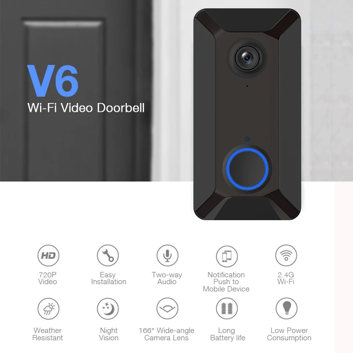 V6/V7 HD WiFi Real-Time Video Doorbell Wireless Security Camera Automatic induction Video isual Intercom for iOS&Android