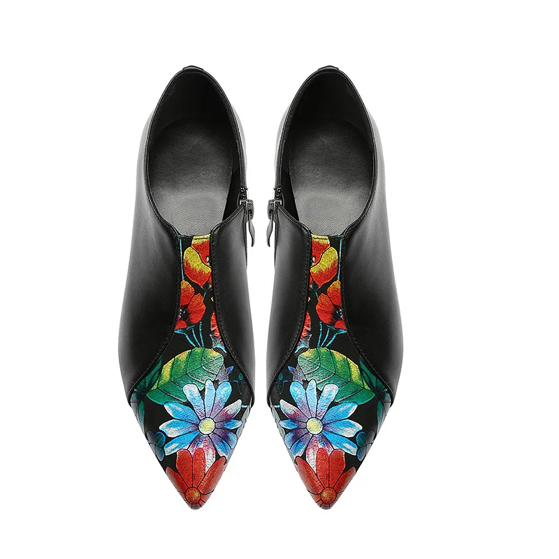 ISNOM Stud Thick Heels Pumps Women Pointed Toe Footwear Print Cow Leather Shoes Female Zip Casual Shoes Woman 2019 Spring New ISNOM Stud Thick Heels Pumps Women Pointed Toe Footwear Print Cow Leather Shoes Female Zip Casual Shoes Woman 2019 Spring New