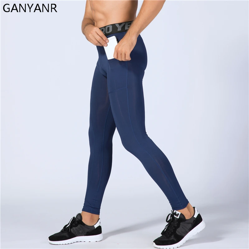 Goede GANYANR Running Tights Mannen Yoga Basketbal Sport Leggings Fitness Compressie Broek Atletische Joggen Bodybuilding Training Gym