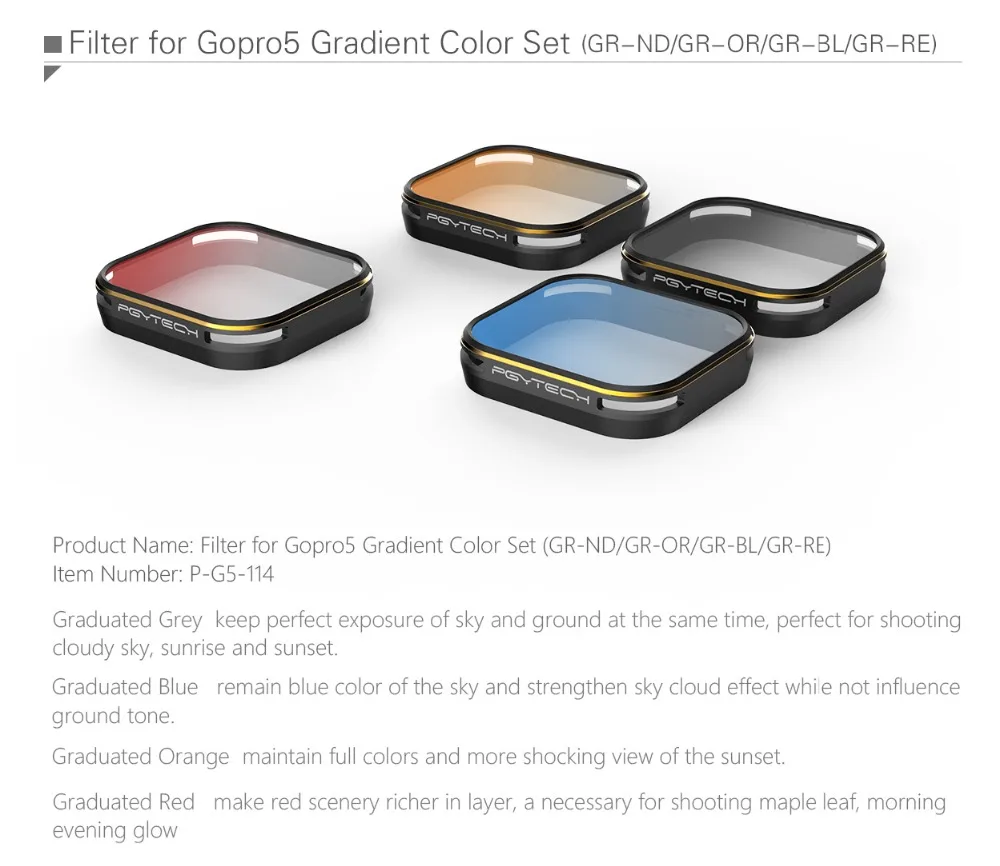 PGYTECH Gopro 5/GoPro hero 5 фильтр объектива Gold edge series(ND CPL обесцвечивание дайвинг