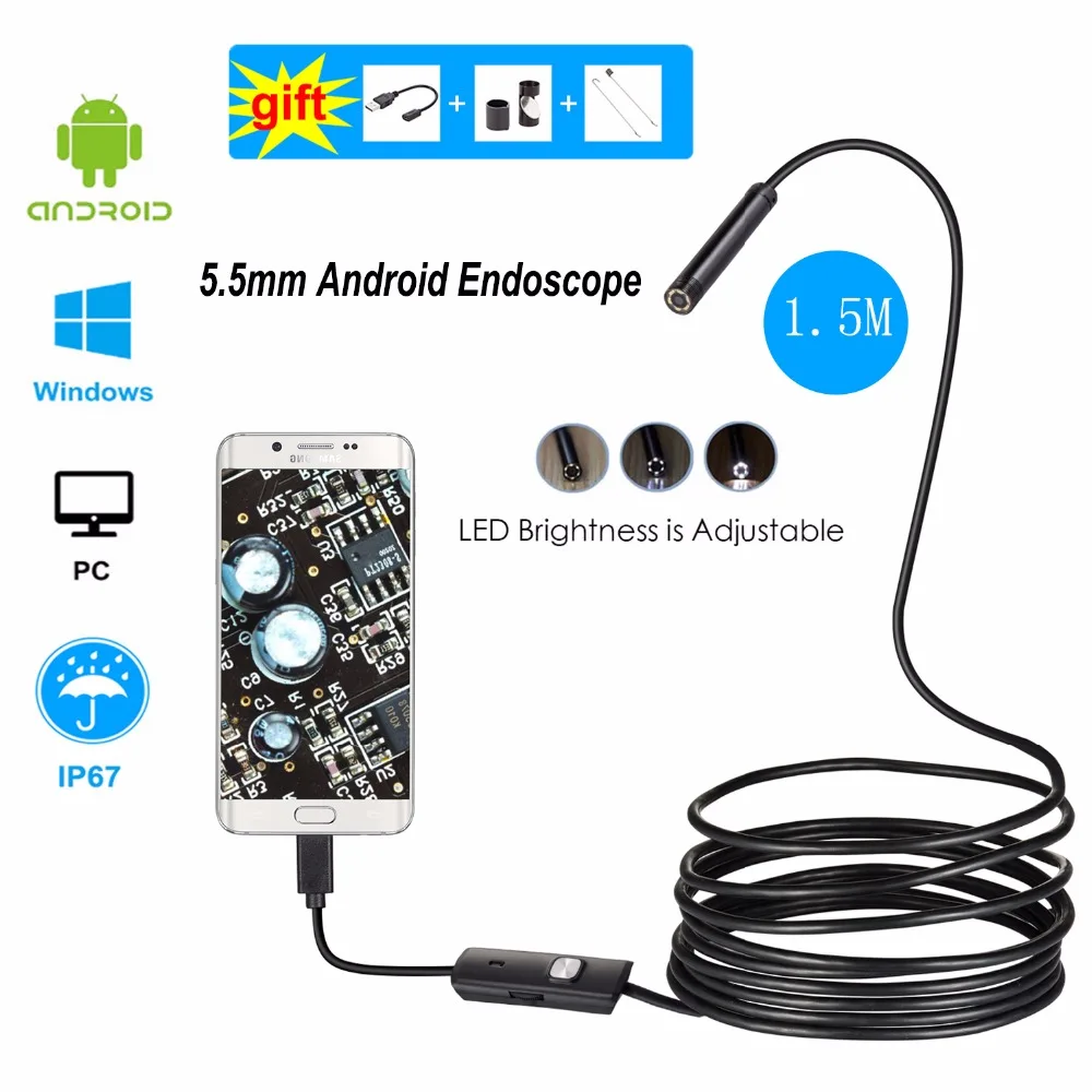 USB для микро камеры эндоскопа андроид 2/5 м 5 мм Len провод наблюдения