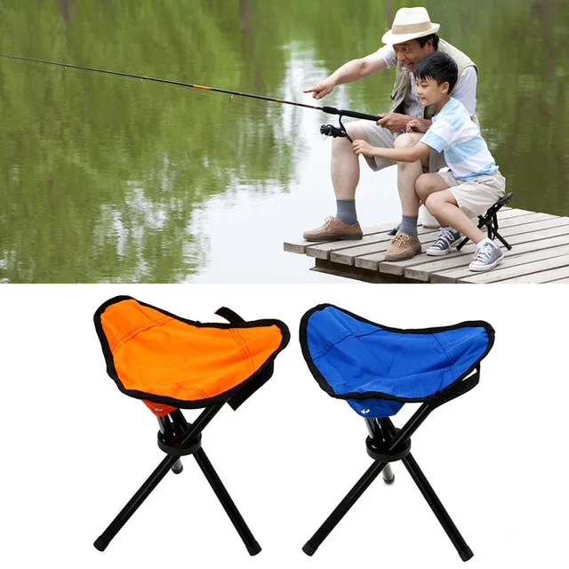 Amazing Pocket Chair Part - 4: Folding Stool Fishing Hiking Portable Pocket Chair Tripod Seat 3 Legs Steel Blue