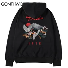 GONTHWID вышитый кран цветы тонкие свитера пуловер толстовки мужские Harajuku Хип Хоп Повседневная Уличная джемпер Топы