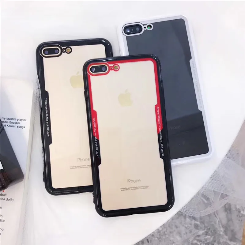 

ROHDEA Fashion Transparent Phone Case for iphone5 6S 6plus Color Matchig TPU+PC Cover for 7 8 plus X XR MAX Anti-fall Cover Capa