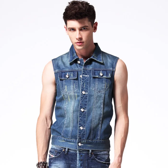 2015 New Arrival Men's Denim Vest Coat Brand Jeans Vest Men Cowboy Vest