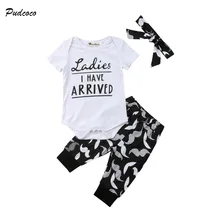 Хлопковый комбинезон с короткими рукавами и буквенным принтом для маленьких девочек, топы+ длинные штаны, брюки, комплект одежды из 3 предметов