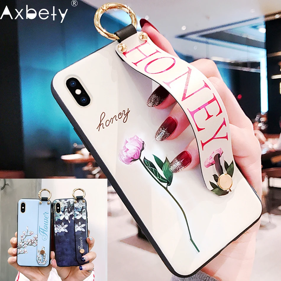 

AXBETY sFor OPPO r17 PRO R9S R9 R17 r11s Fashion Flower rose Lanyard Stand Phone Case for oppo R9s silicon soft cover capa