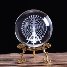 60 мм Хрустальный Шар колеса обозрения 3D лазерная гравировка Миниатюрная модель Сфера стекло ремесло Глобус украшение дома орнамент подарок
