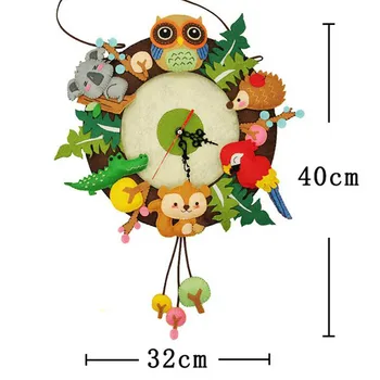 

Cute Animal Style DIY Wall Clock Set Craft Toys Free Cutting Felt Material Cloth Handmade Cloth Clock Home Hanging Decoration