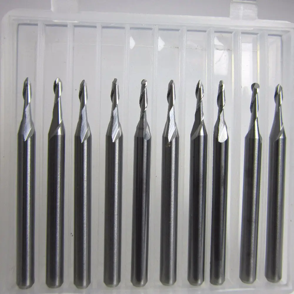 10PCS diameter 1.5mm Carbide Ball Nose End Mill CNC Engraving Cutting