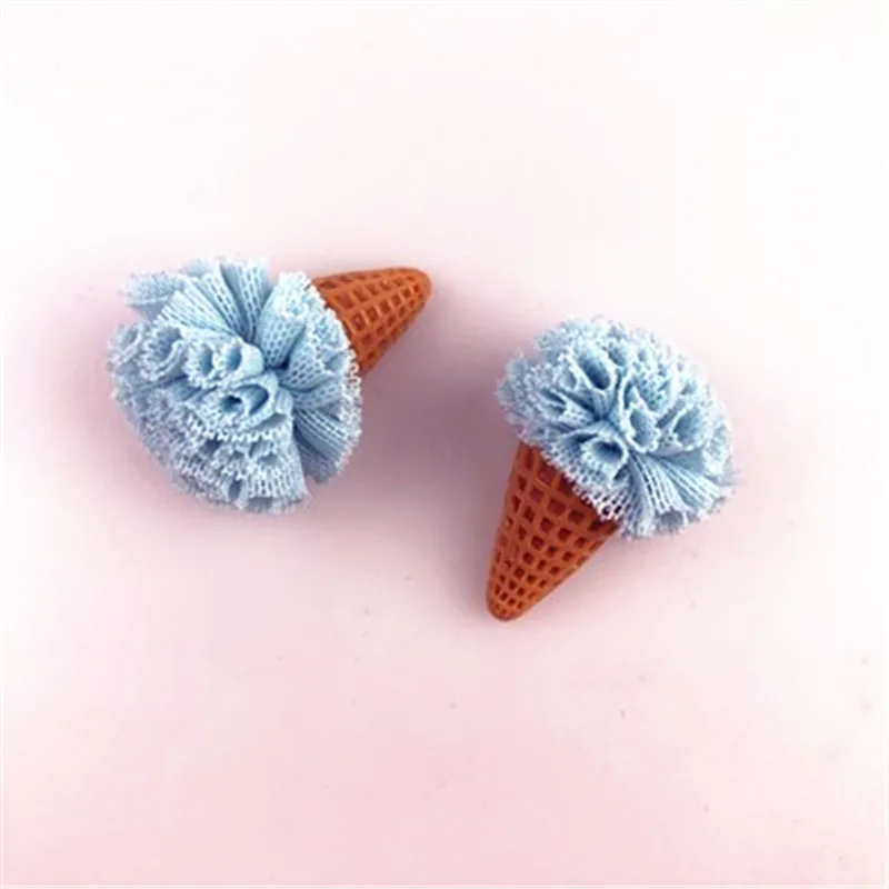 40PCs/Lot Kawaii 3D Floral Chiffon Balls Decorated Ice Cream button Patch Sticker Hair Jewelry Ornament Accessories Craft