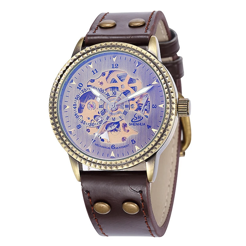 SHENHUA montre homme автоматические бронзовые часы винтажные мужские механические из