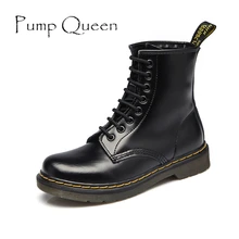 Women Boots Shoes Woman Ankle Boots 2017 Winter Genuine Leather Lace Up Land Shoe Punk White Black Plus Size 42 44 zapatos mujer