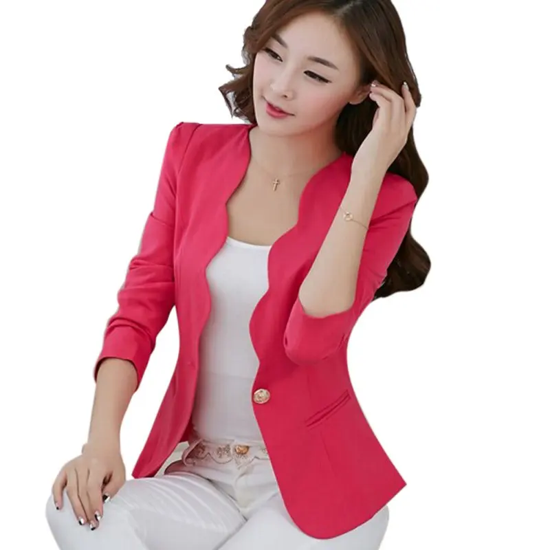 Spring OL Fashion Women Slim Blazer Coat Casual Jacket Long Sleeve One Button Suit Ladies Work Blazers