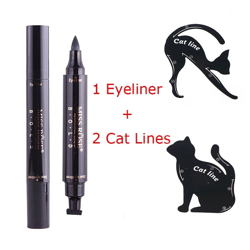 

Sale Items 1Pc Quick Dry Waterproof Tattoo Eyeliner Pen With Stamp+2Pcs Woman Eye Cat Line Eyeliner Stencils Women Make-up Set