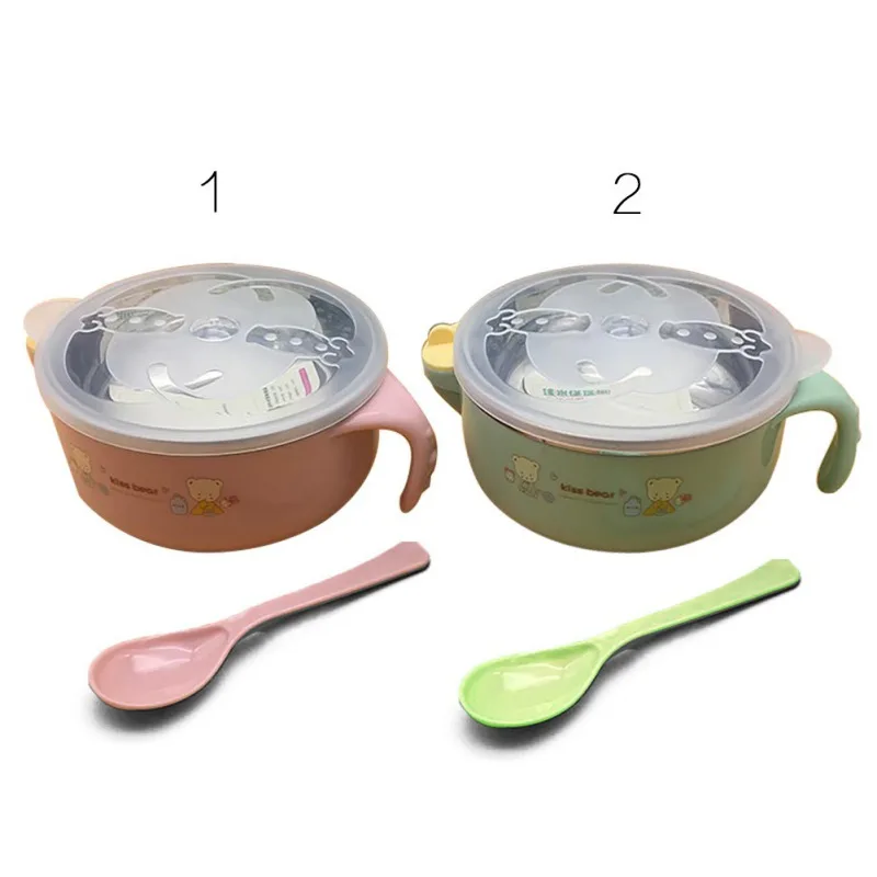 Baby Feeding Suction with Lid Spill Proof Stay Put  Anti-scald  Stainless Steel Kids Insulation Bowls Cartoon Baby Bowl 