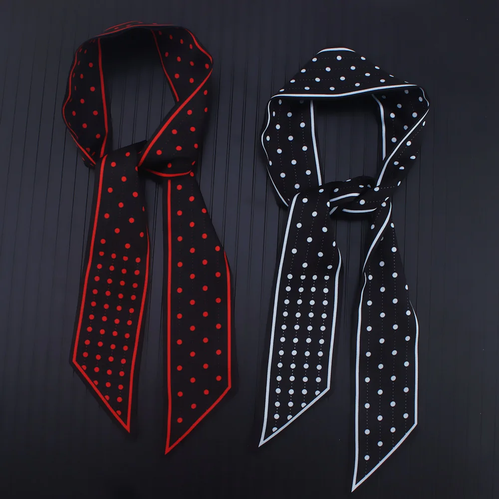 

100*5cm 2018 New design Korean version of the dot geometry tied bag silk scarf silk print scarf ladies small ribbon hair band