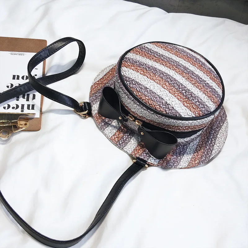 New Fashion Women Summer Straw Backpack INS Popular Female Hat Back Pack Lady Travel Casual Mochila Stripe Knit Crossbody BP3008 (11)