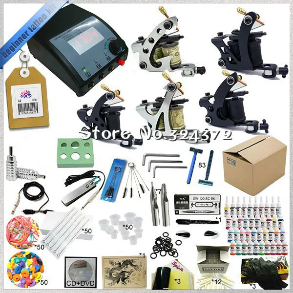 Professional Tattoo Kit 5 Guns Complete Machine Equipment sets +Teaching CD+Ink for Beginners Body Art Beauty Tools TK-2509 M hot selling black handle mouth gas guns lpg guns for jewelry processing equipment goldsmith s tools buy more discount more