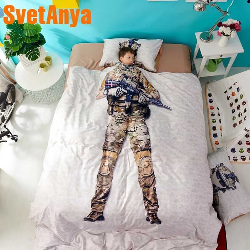 

Svetanya Warrior Soldier Print Sheet Pillowcase Duvet Cover Sets 100% Cotton luxury Boys Bedding Set