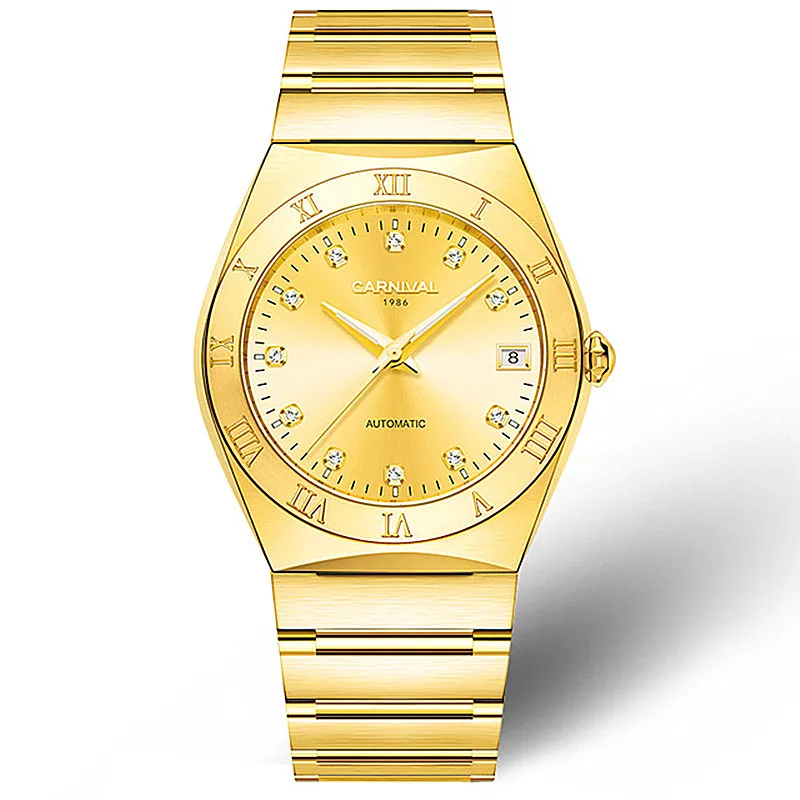 

Carnival Brand Japan MIYOTA 21 Jewels Automatic Mechanical Watch Men Gold Full Steel Waterproof Mens Watches Clock reloj hombre