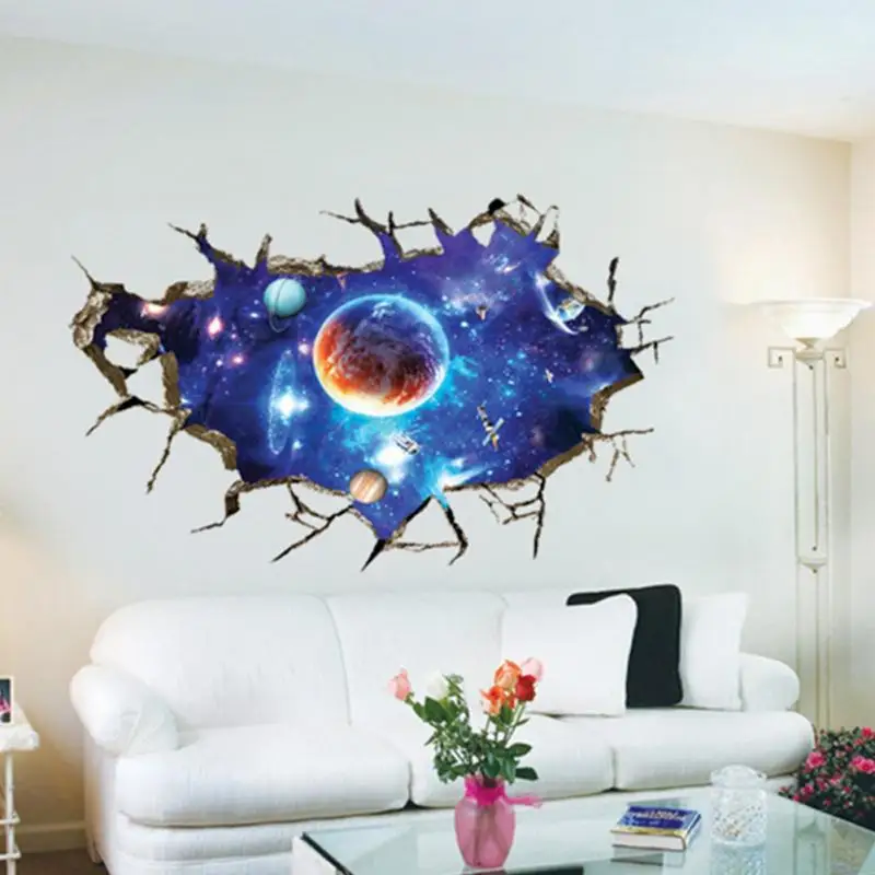 3D Galaxy Out Space Planet Мальчики Спальня Искусство Виниловые наклейки на стену Наклейка Декор комнаты