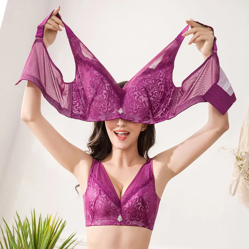 

Big chest underwear Gather sexy Large size with steel ring Thin lace Adjustable bra plus size women biustonosz big size bra