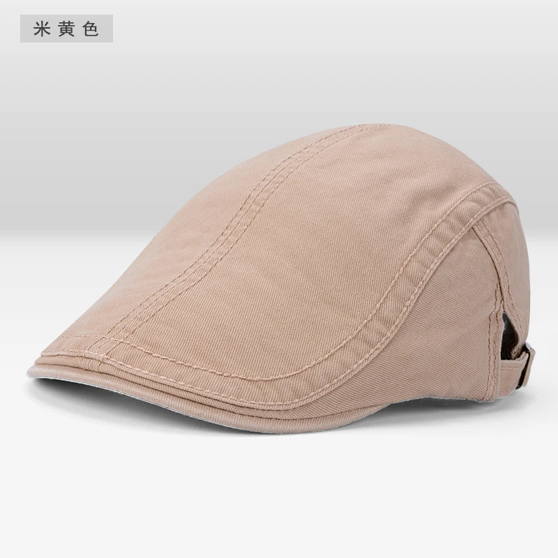 Прямая высокое качество Чистый хлопок Newsboy шляпа для мужчин женщин сплошной цвет Кепка для Мужчин Пустой берет шляпа - Цвет: Бежевый