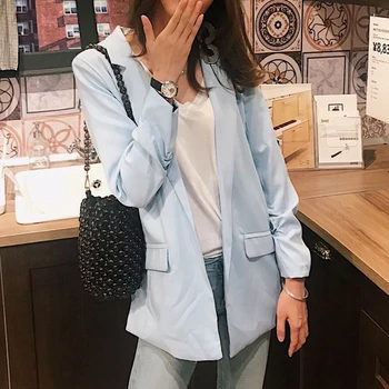 

Spring 2019 new casual fold blazer women long sleeve blazer feminino solid womens clothing cardigan coat women