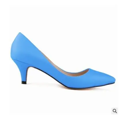 Spring Women Leather Sexy Pointed Toe Daily High Heel Shoes Plus Size 34-42 Ladies Candy Color Fashion Office Pumps QKP0258B - Цвет: blue