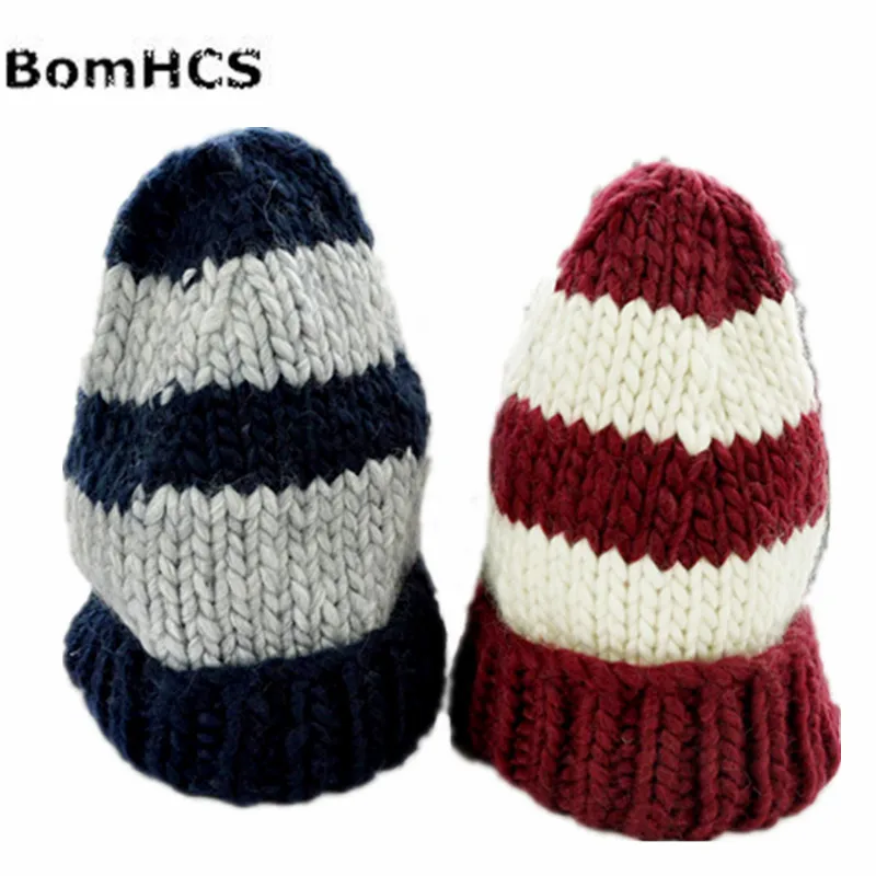 

BomHCS Unisex Autumn Winter 100% Handmade Knitted Beanie Knit Crochet Ski Hat Oversized Cap Warm Large Stripes Hat