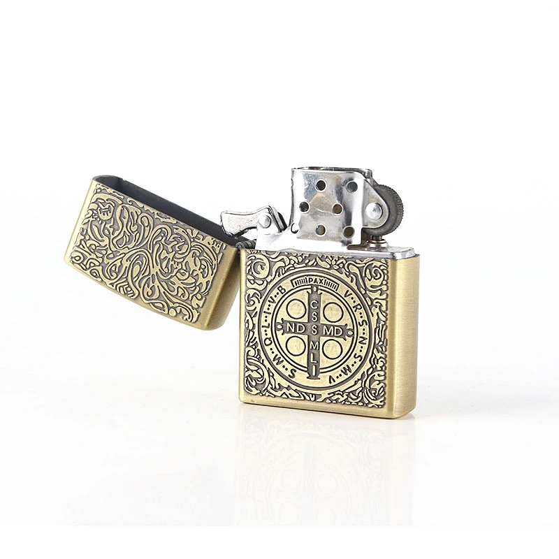 

Cigarette Accessories oil lighter Bronze color cross pattern Metal kerosene lighter