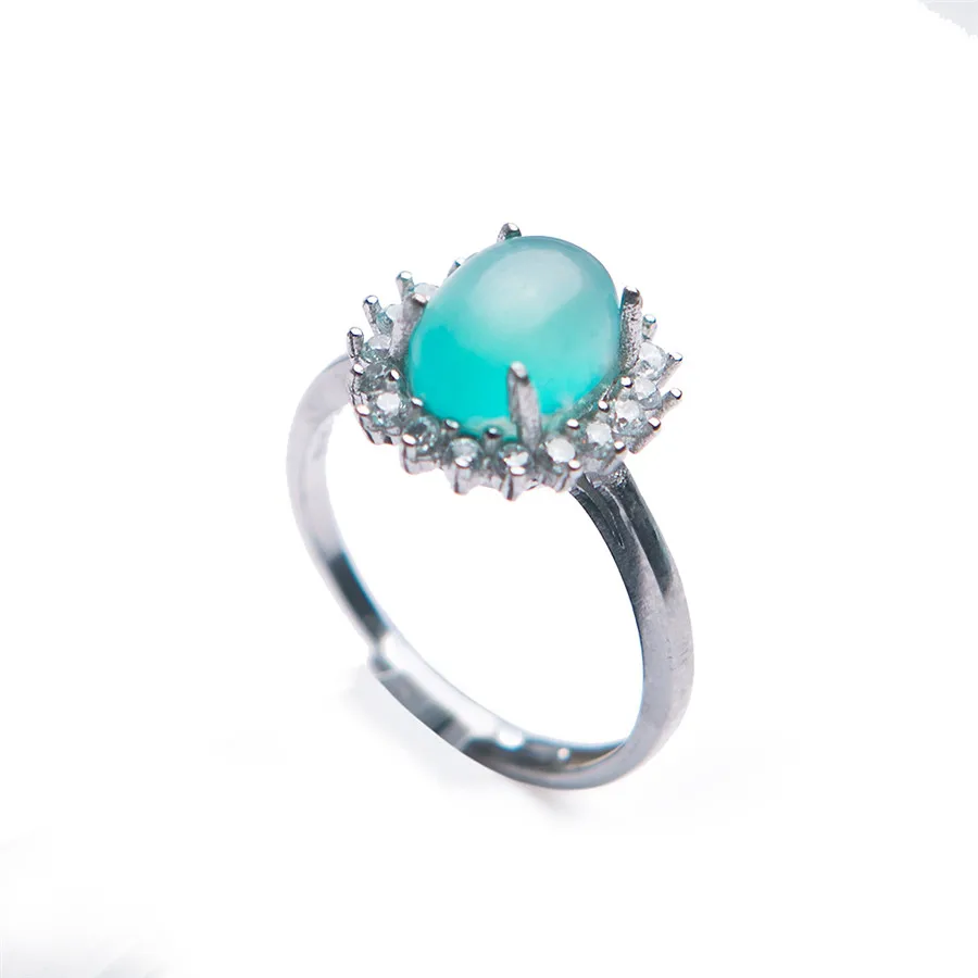 

Genuine Green Natural Amazonite Gems Crystal Rings For Women Men Adjustable Size 925 Sterling Silver Fashion Natural Stone Ring