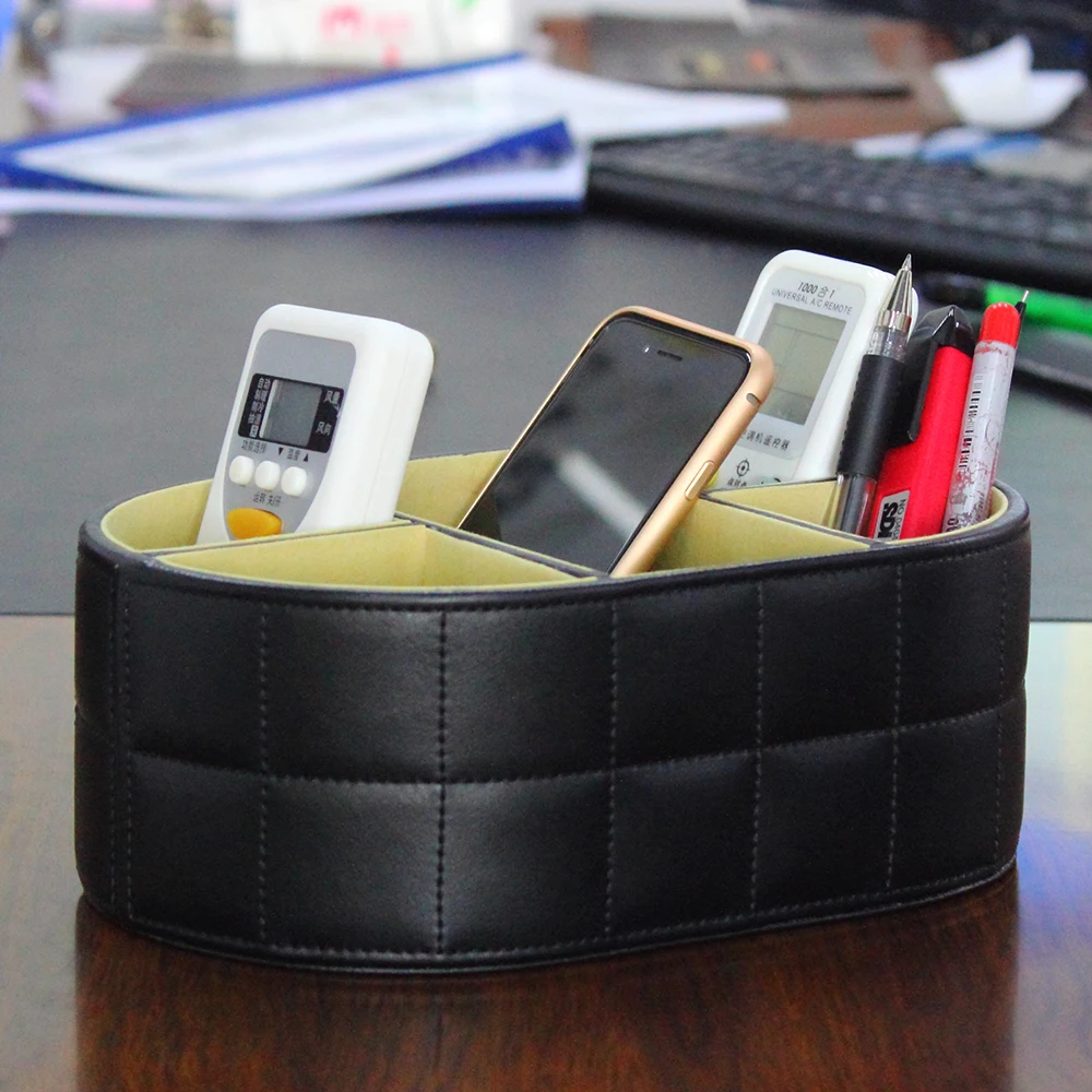 

PITEBO 5 slot leather desk remote controller home sundries storage box display presentation organizer case holder
