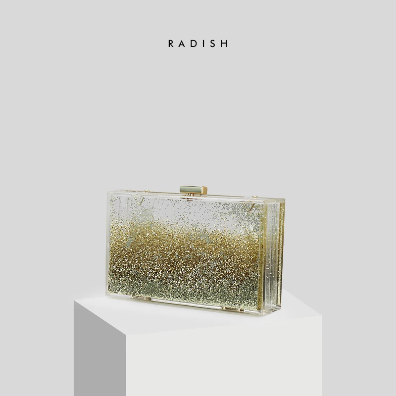 

RADISH Multicolor Liquid Quicksand Bag Transparent Acrylic Women Party Evening Box Clutch Bag
