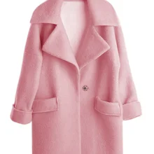 Новинка осень зима модные розовые женские шерстяные пальто средней длины Женское пальто свободная верхняя одежда элегантные шерстяные куртки