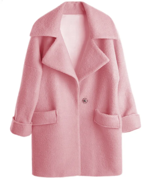 2018 New Autumn Winter Fashion Pink Women Wool Blends Coats Medium long