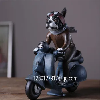 

Cute Puppy Statue Simulation Animal Dog FRENCH BULLDOG Riding Motorcycle Creative Retro Home Decor Action Figure Toy BOX P1315